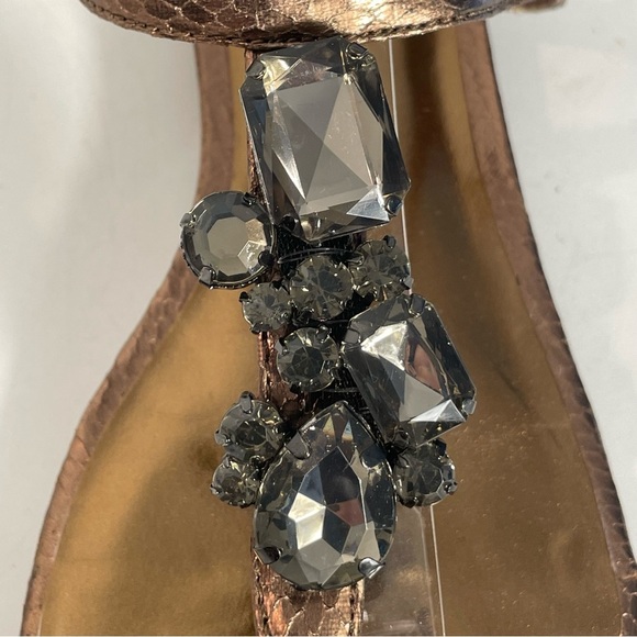 Moda Reflex Bronze Faceted Jeweled Thong Low Heel Strap Comfort Sandals Sz 10 - Picture 2 of 12
